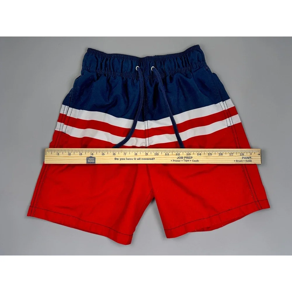 H&M‎ Swim Trunks Mens XS Red Navy Blue Excellent Colorblock Striped Mesh Lined